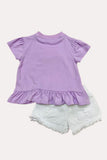 Western Ice cream top w/pompoms & white shorts girls boutique set DLH2352 (A3S4)