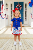 4th July blue top flag & watermelon & ice cream prints 2pcs sets DLH2355 A9S7
