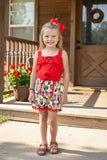 Western red top & bull skull ,boots shorts girls boutique set DLH2356 (A3S6)