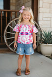 Western tie dye blouse w/denim shorts girl's boutique set DLH2358 (A3S2)