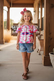 Western tie dye blouse w/denim shorts girl's boutique set DLH2358 (A3S2)