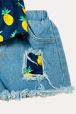 Chic pineapple off shoulder top denim shorts girls boutique set DLH2360 (A3S2)