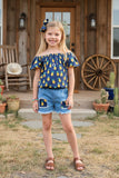 Chic pineapple off shoulder top denim shorts girls boutique set DLH2360 (A3S2)