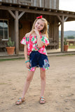 Western tie dye off the shoulder blouse denim shorts girls boutique set DLH2361 (A3S3)