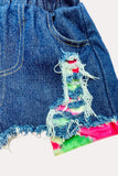 Western tie dye off the shoulder blouse denim shorts girls boutique set DLH2361 (A3S3)