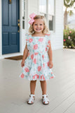 Chic casual floral girl boutique dress w/criss cross back DLH2363 (A1S5)
