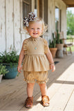 Western brown ruffle top & shorts baby boutique set DLH2377 (A14S7)
