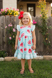 Tiffany blue WATERMELON printed short sleeve dress w/waist tie DLH2380 (A1S1)
