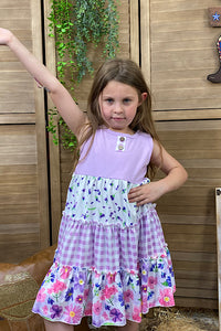 Purple floral multi print girl dress DLH2381 (A1S3)