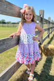 Trendy princess purple floral multi print boutique girl dress DLH2381 (A1S3)