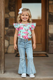 Western urquoise leopard short sleeve girls boutique crop top DLH2386 A16S6