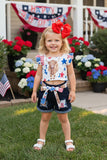 4th of July bull printed backless top patched denim shorts girls set DLH2392 A9S5