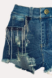 Western distressed denim shorts w/rhinestone & chain tassels girls boutique shorts DLH2394