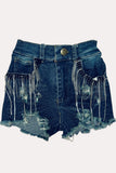 Western distressed denim shorts w/rhinestone & chain tassels girls boutique shorts DLH2394