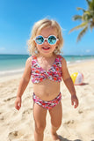 Western leopard & floral printed reversible 2pc swimsuits girls boutique set DLH2398 A8S3