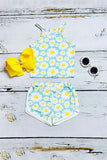 Western Daisy & Yellow top & shorts girls boutique set (2 sets bundle) DLH2400 (A5S6)
