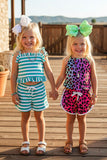 Western leopard & Turquoise striped girls boutique sets (2sets as a bundle) DLH2403 (A4S7)