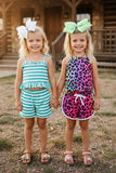 Western leopard & Turquoise striped girls boutique sets (2sets as a bundle) DLH2403 (A4S7)
