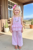 Chic seersucker checkered top & wide leg pant girls boutique set DLH2411 (A7S5)