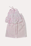 Chic seersucker checkered top & wide leg pant girls boutique set DLH2411 (A7S5)