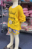 Chic "Be kind, Be happy, Be YOU" daisies yellow girls boutique set DLH2424 (A3S8)