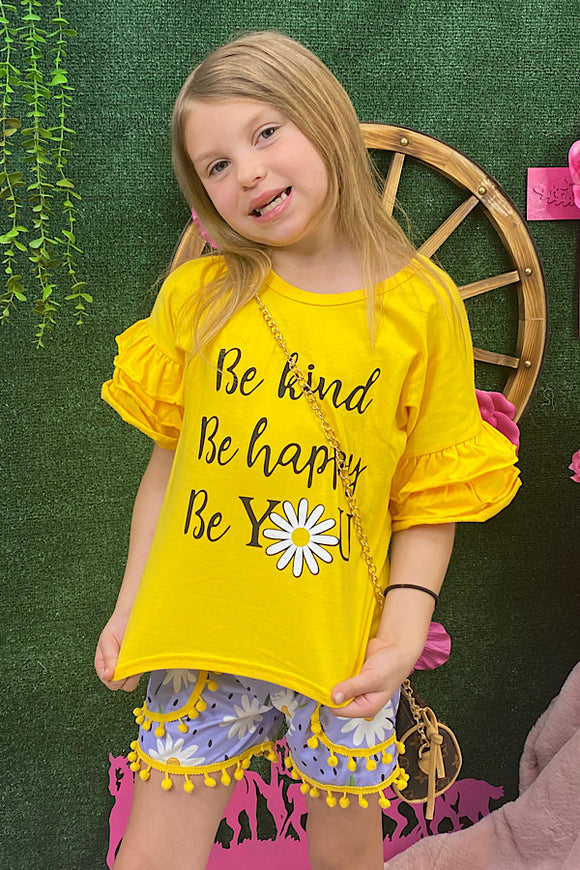 BE KIND BE HAPPY BE YOU Girl yellow daisy 2pcs set DLH2424