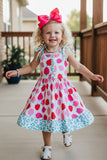 Trendy leopard & strawberry sleeveless boutique girls dress DLH2431 (A1S3)