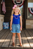 Chic Royal blue ruffle sleeveless boutique girls tank top DLH2449 (A7S9)