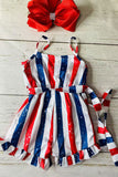 Girls jumpsuit suppliers White, red & blue stripped w/headband DLH2452