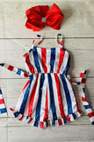 Girls jumpsuit suppliers White, red & blue stripped w/headband DLH2452