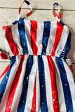 Girls jumpsuit suppliers White, red & blue stripped w/headband DLH2452