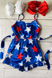 Kids jumpsuit suppliers Red White star printed one piece girls romper with belt DLH2453