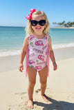Western chic COWGIRL print pink fringe girls boutique swimsuit DLH2455 8S3
