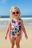 Western ranch cowgirls print girls boutique swimsuits w/fringe tassels DLH2456