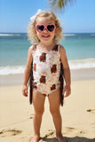 Western ranch Cow printed girls boutique bathing suit w/fringe tassels DLH2457 8S3