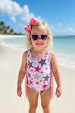 Trendy chic Pink star printed bathing girls boutique swimsuite DLH2458 A8S4