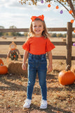 Western orange pit cotton ruffle short sleeve girls boutique top DLH2467 (A7S8)