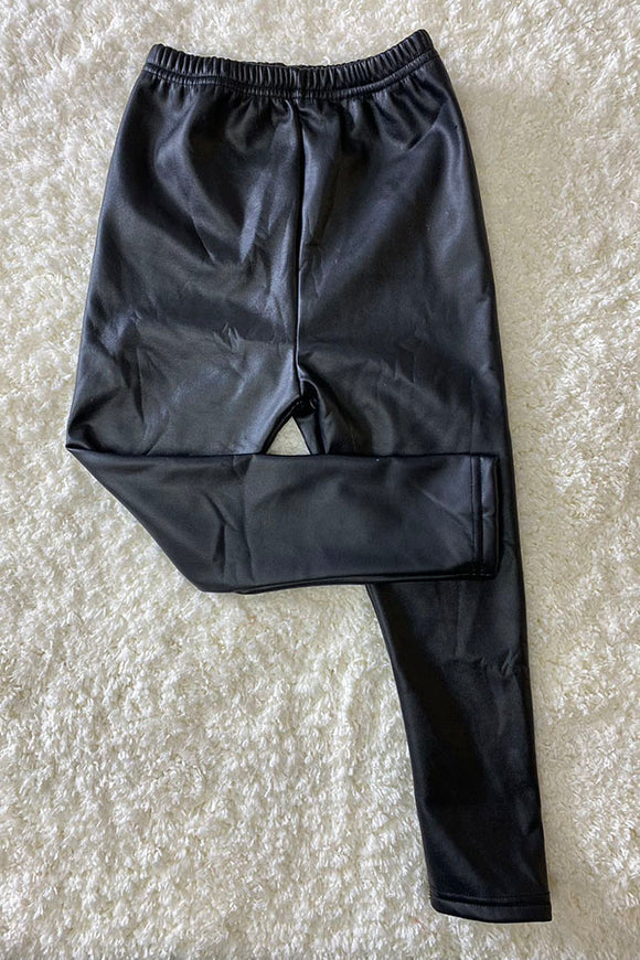 Kids Black leather skinny bottom tight girls legging DLH2471