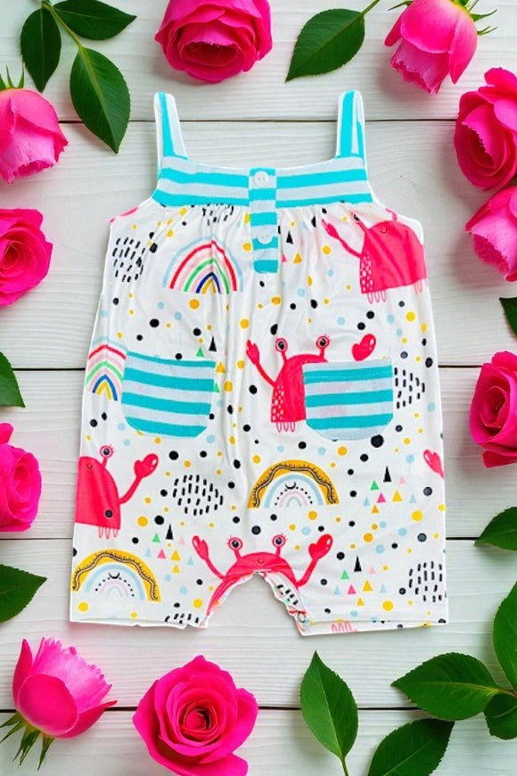 Toddler infant Crabs & rainbows sleeveless baby romper DLH2482 A14S3