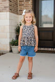 Western leopard tie halter sleeveless girls boutique top DLH2490 (A7S7)