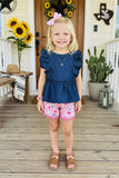 Western Denim top & Floral shorts girls boutique set DLH2492 (A3S6)