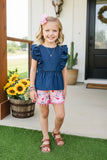 Western Denim top & Floral shorts girls boutique set DLH2492 (A3S6)
