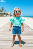 Chic aqua jersey ruffle short sleeve girl's boutique top DLH2499 (A7S7)