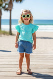 Chic aqua jersey ruffle short sleeve girl's boutique top DLH2499 (A7S7)