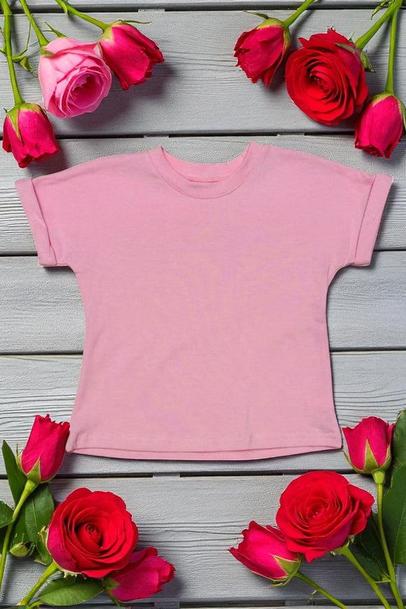 Solid color pink short sleeves girls top DLH2501 (A7S9)
