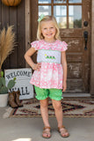 Western cactus embroidery top green shorts girl boutique set DLH2507 (A3S9)