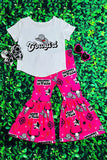 Western cowgirl white top & bell bottom girls boutique set DLH2520 A4S8