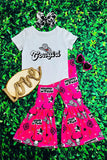 Western cowgirl white top & bell bottom girls boutique set DLH2520 A4S8