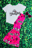 Western cowgirl white top & bell bottom girls boutique set DLH2520 A4S8
