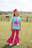 Western cowgirl turquoise top bell bottom pant girls boutique set DLH2529 6S5